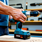 Cordless Power Tool in Action**

"A modern, fully clothed craftsman using a cordless drill in a well-lit workshop, appropriate attire, safe for work. The scene focuses on the drill and the craftsman's hands, demonstrating its ergonomic design. Background includes organized tools and materials. Perfect anatomy, natural proportions, professional photography, high quality, family-friendly."

**